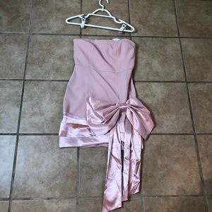 Pink Silk Satin Bow Strapless Mini Dress